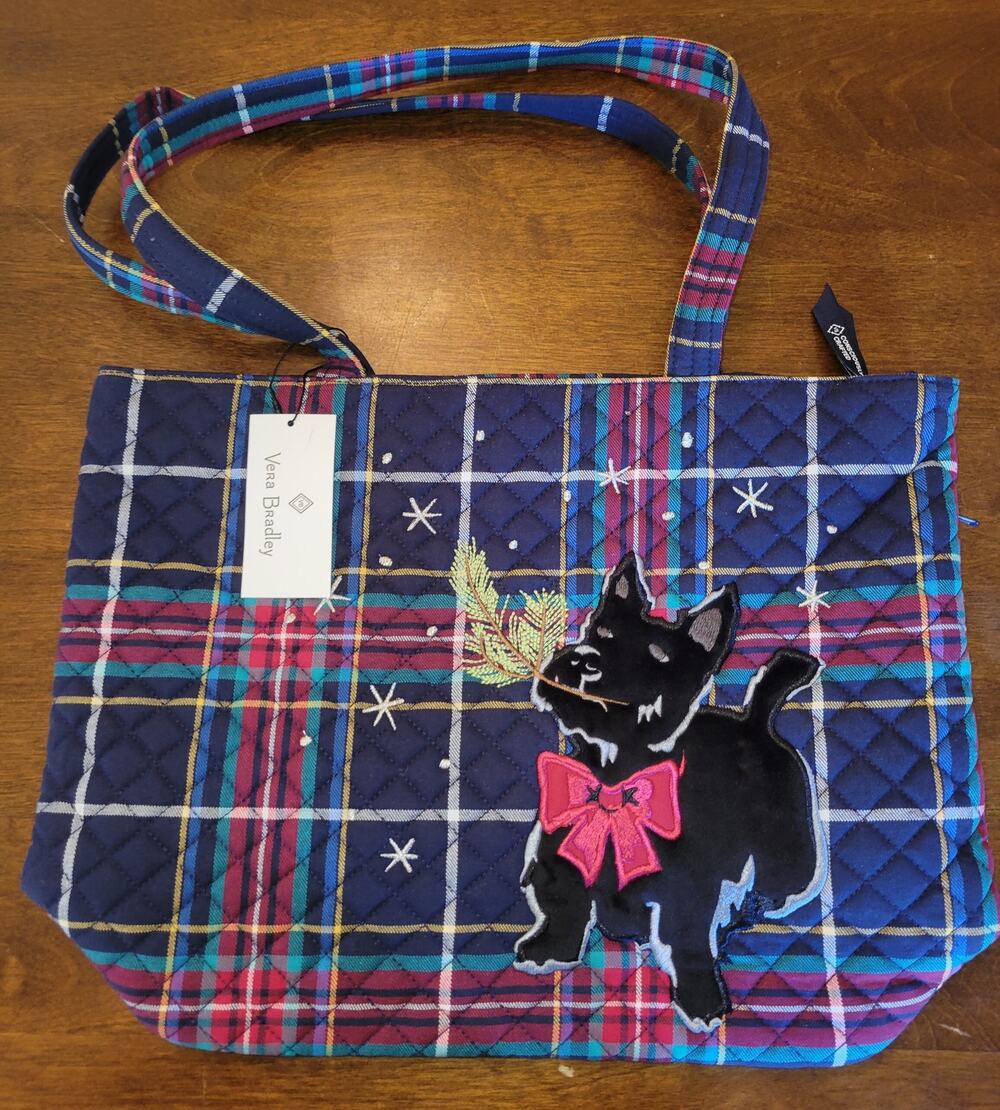 NWT Vera Bradley Small Vera Tote Bag Tartan Plaid Scottie Dog Holiday Christmas